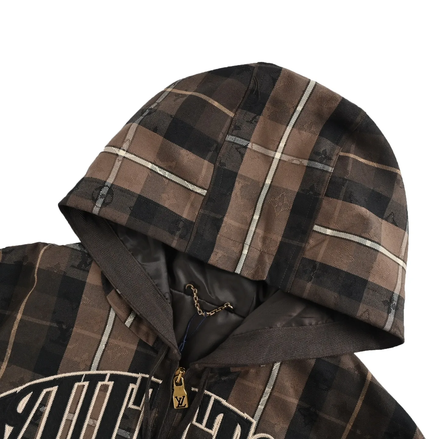 Louis Vuitton/Louis Vuitton old pattern plaid letter embroidered zipper hooded jacket